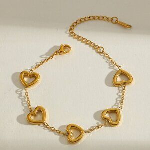 18K Gold Plated Heart Chain Bracelet, Stainless Steel